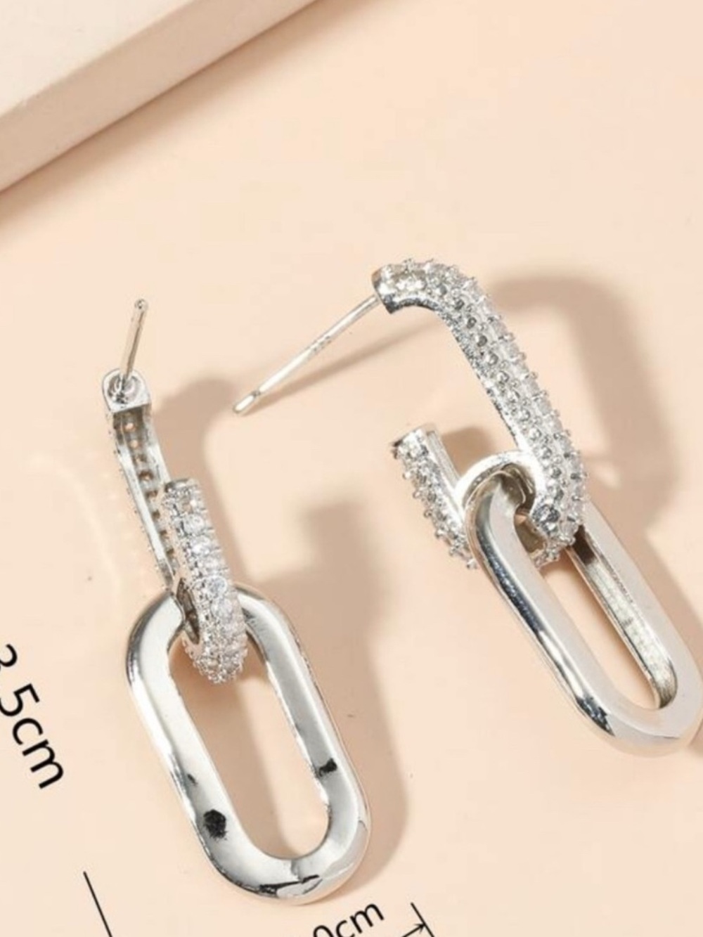 Silver Cubic Zirconia Chain Linked Earrings - Picture 3 of 3
